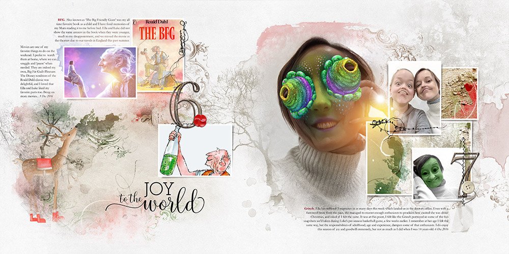 Meditative digital scrapbook photo book spread 2016
