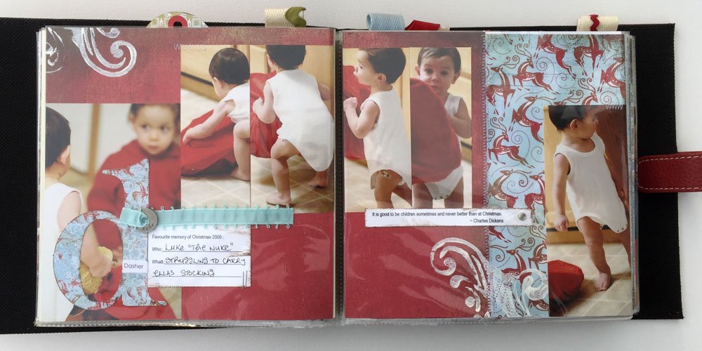 Christmas Day digital scrapbooking photo book spread 2005