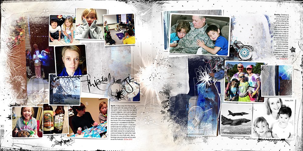 Generational photo pairing digital scrapbook spread 2013