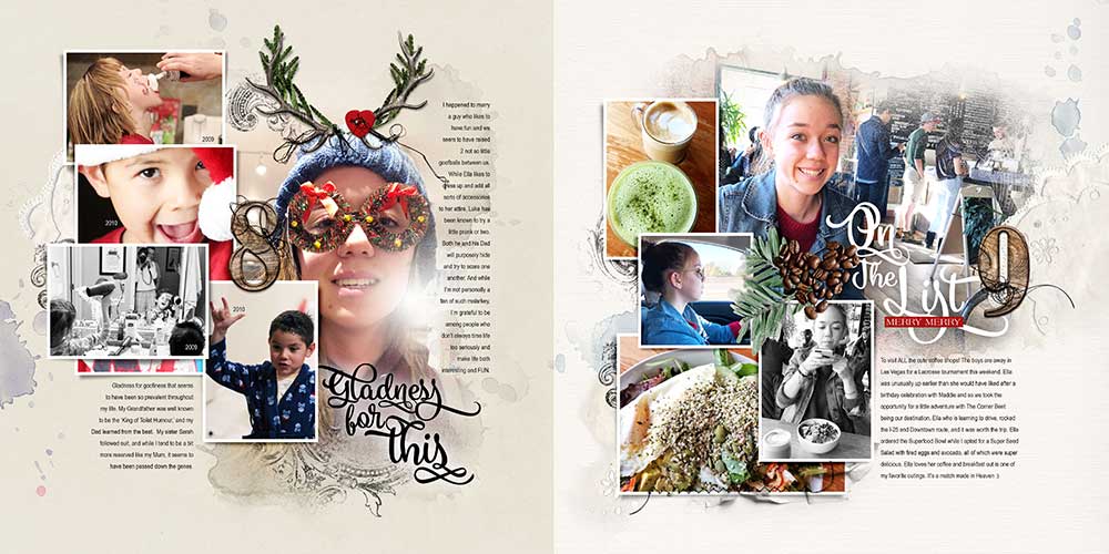 Digital scrapbook photo book project 2018 pages 8 and 9