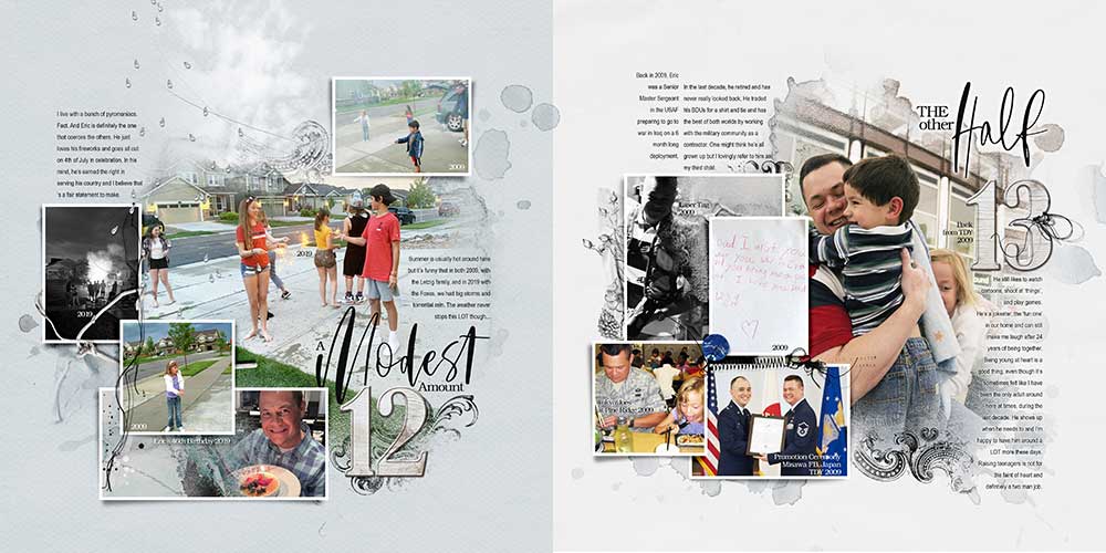 Digital scrapbook photo book project 2019 pages 12 and 13