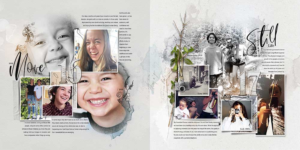 Digital scrapbook photo book project 2019 pages 16 and 17