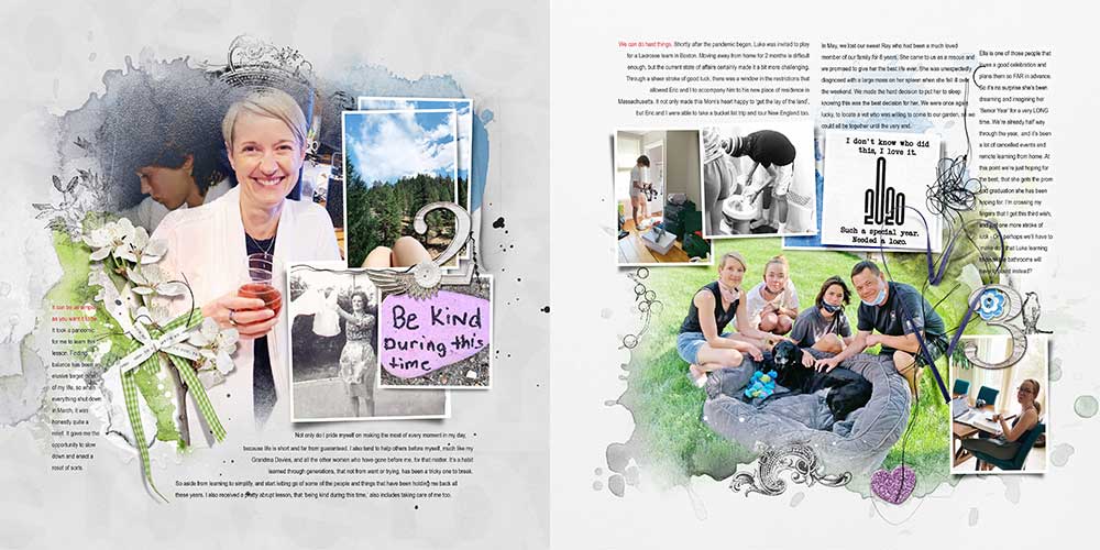 Digital scrapbook photo book project 2020 pages 2 and 3