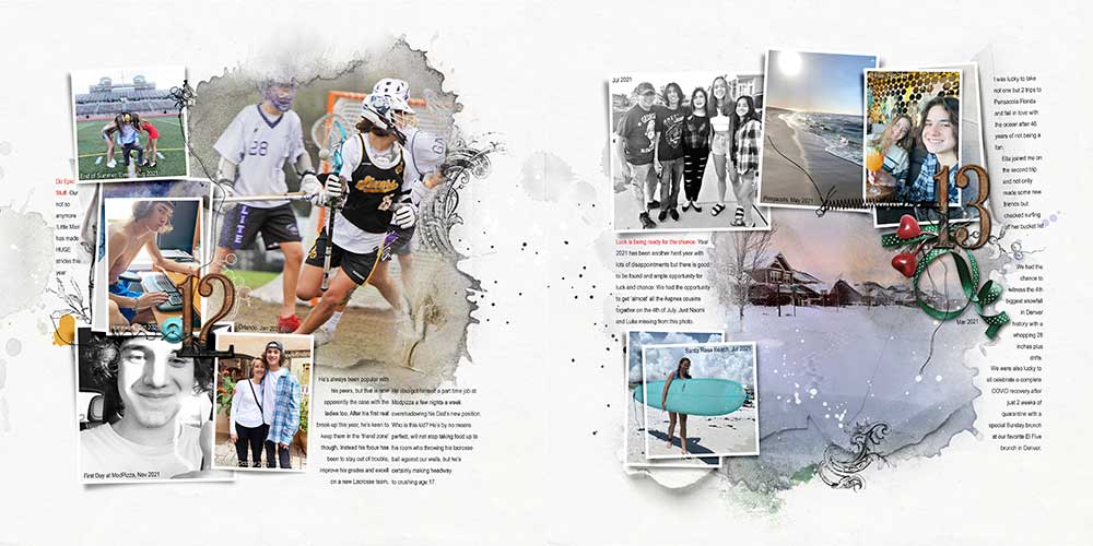 Digital scrapbook photo book project 2021 pages 12 and 13