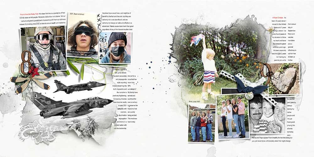 Digital scrapbook photo book project 2021 pages 8 and 9
