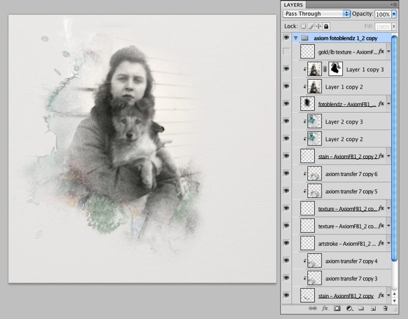 a photo clipped to the FotoBlendz mask layer embellished with digital scrapbooking supplies