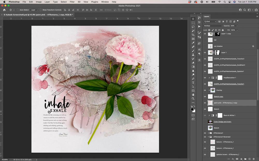 ArtsyTransfers adding depth and visual interest to sketch coloring digital scrapbooking layout