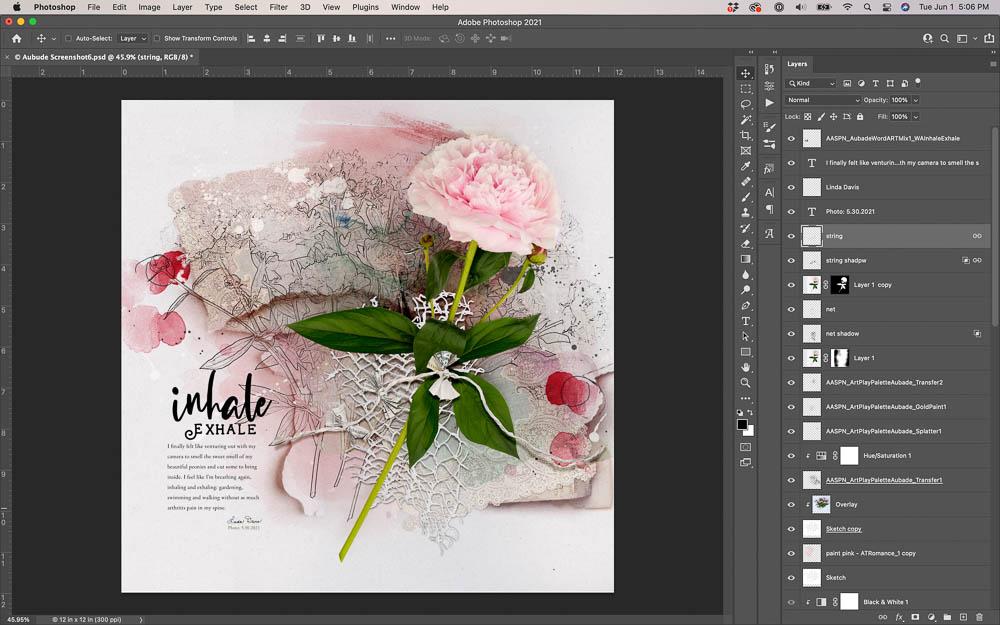 embellishing focal point with net and string elements from ArtPlay Palette Aubade digital scrapbooking