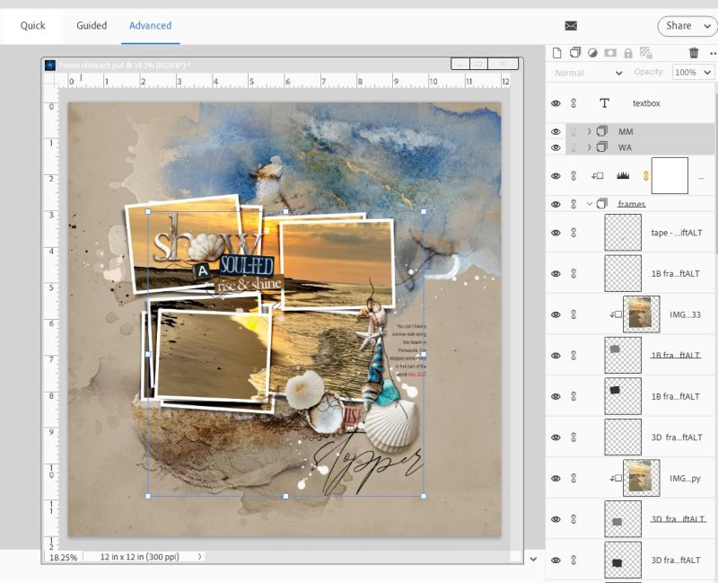 completed layout after extending a photo across multiple frames — embellished with WordART, MultiMedia elements and brushes