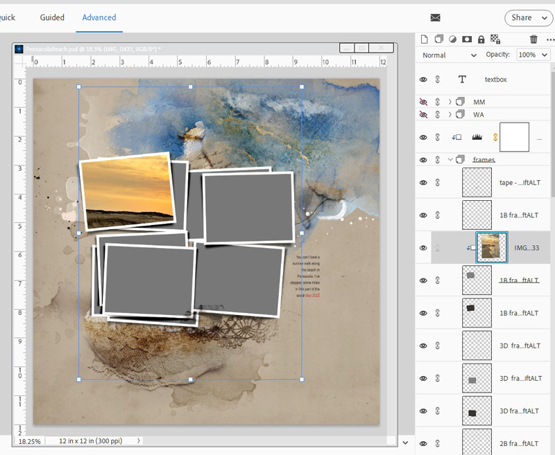 clipping a photo to the first frame mask layer to begin extending a photo across multiple frames