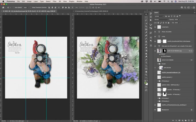 digital scrapbooking layout design - focal point placed at guide intersection using the Rule of Thirds