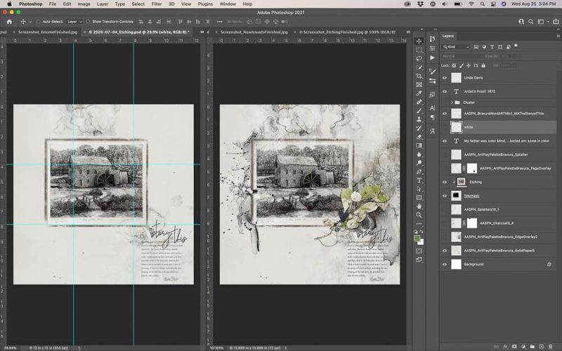 Asymmetrical digital scrapbooking page layout using diagonal tension across the line grid
