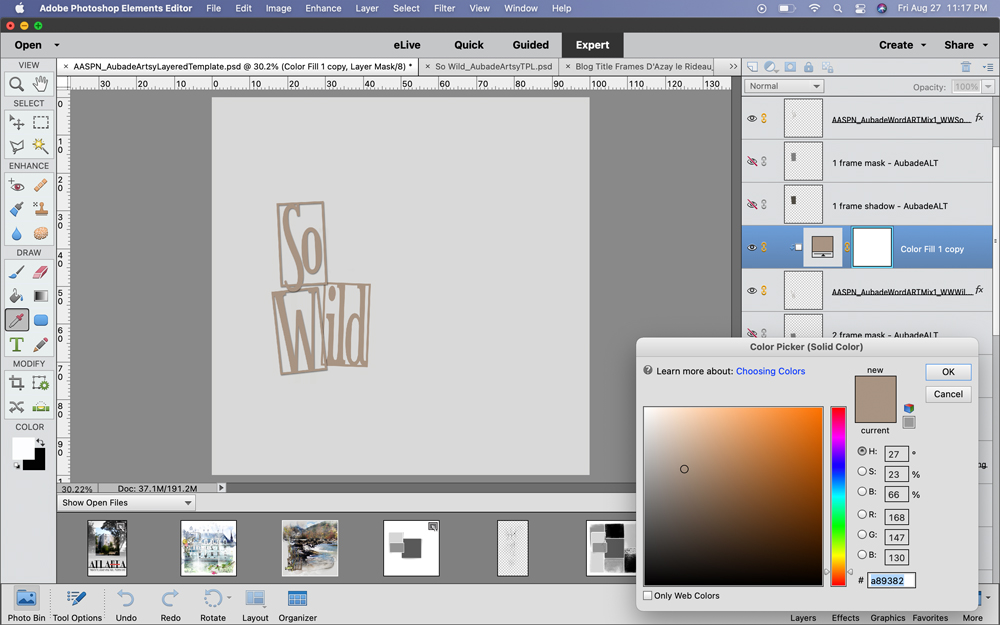 adding solid color fill and drop shadow to a digital scrapbooking title frame in Photoshop Elements