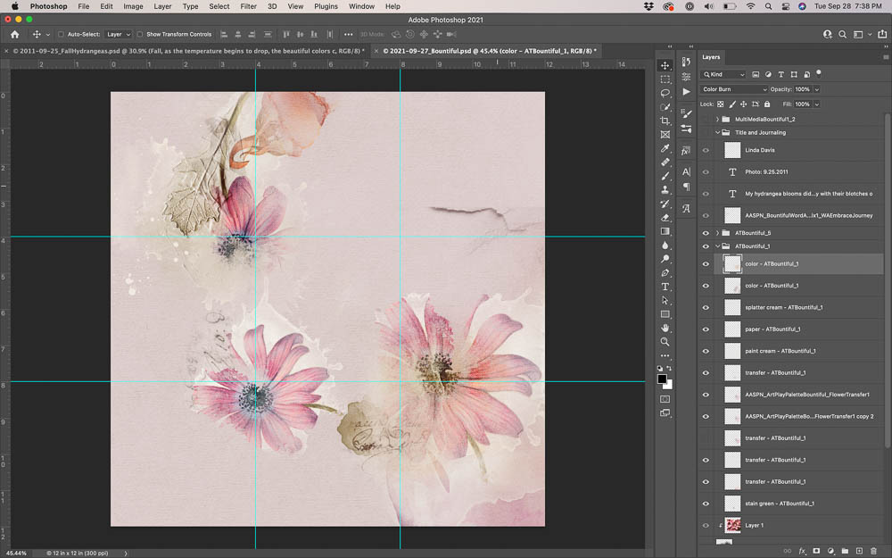 ArtsyTransfers used for visual depth in digital scrapbooking