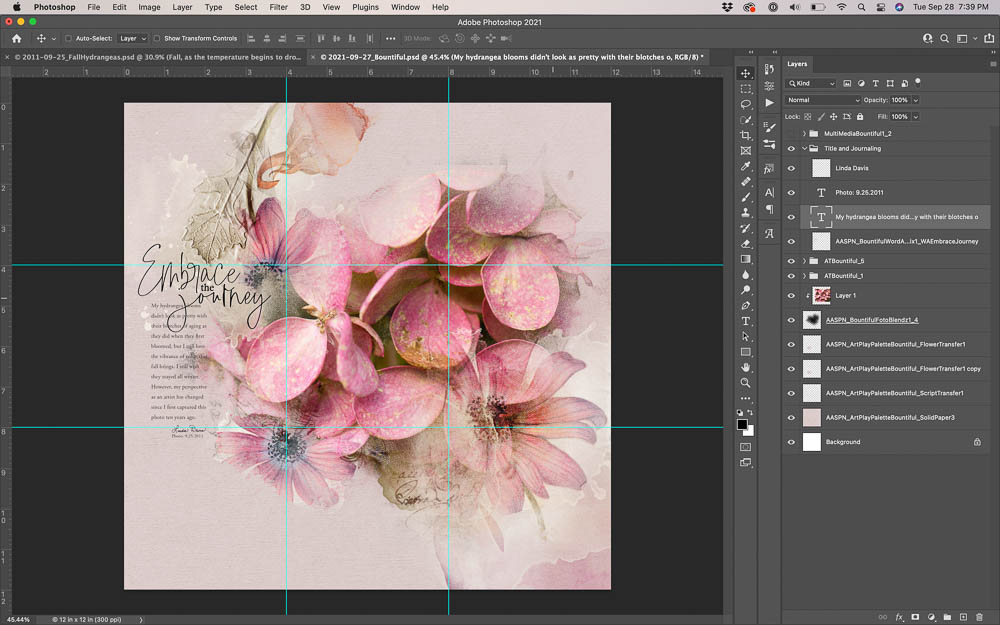 Adding WordART title and journaling to a digital scrapbooking page adding WordART and journaling for context in a blended digital scrapbooking layout