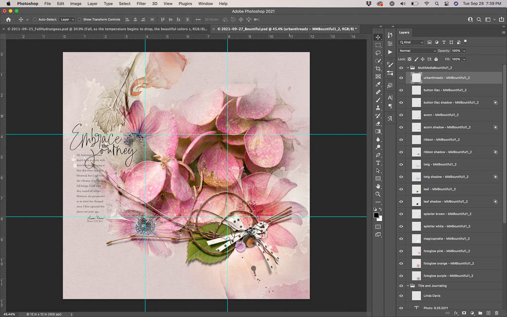 MultiMedia element cluster embellishment on blended digital scrapbooking page MultiMedia cluster embellishment adding dimension to blended digital scrapbooking layout