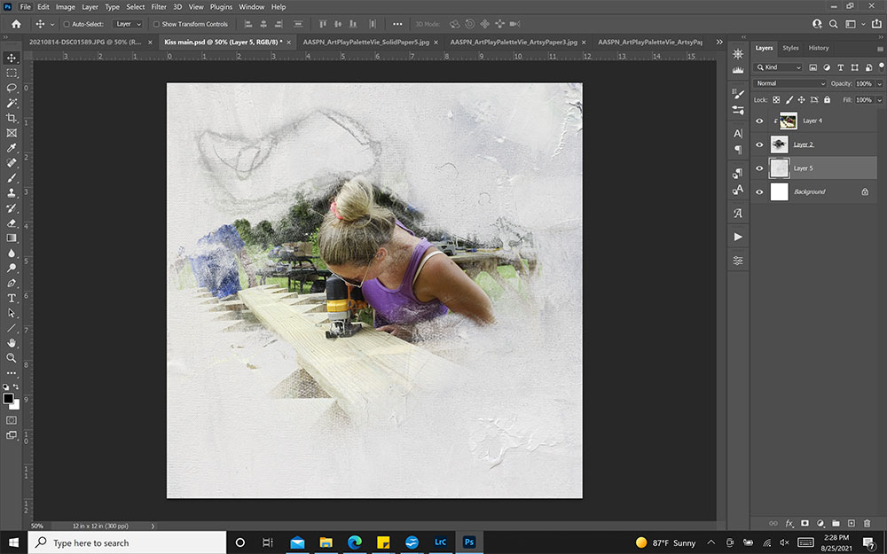 choosing background paper for a simple digital scrapbooking page from an ArtPlay Palette