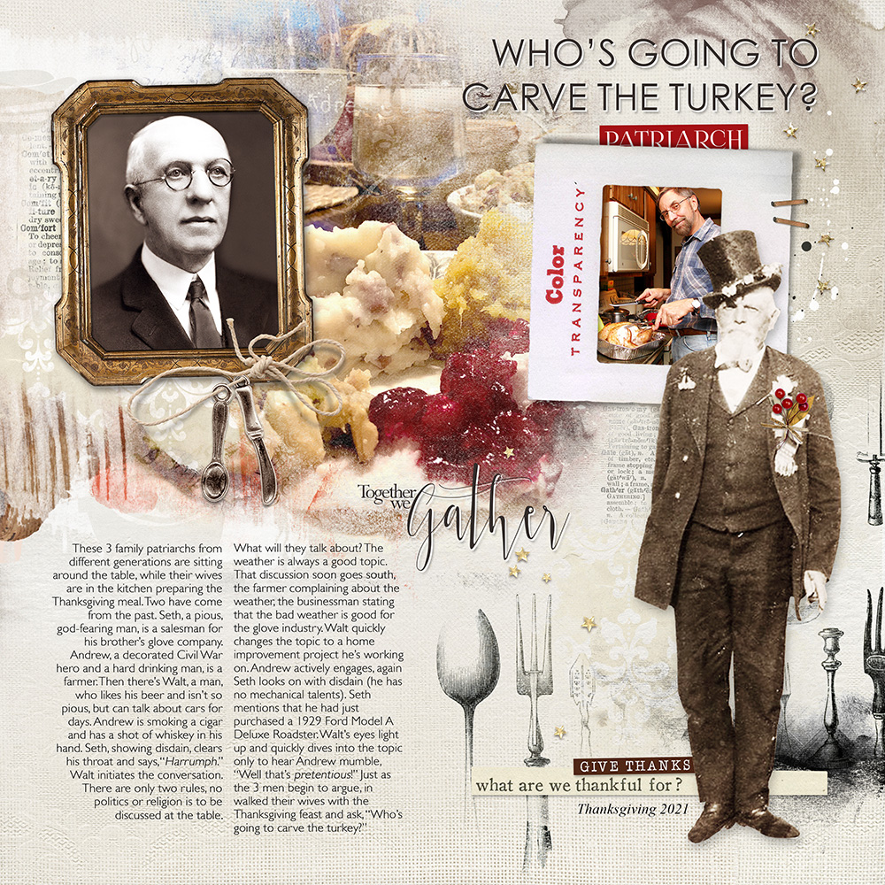 Ancestors fiction digital scrapbooking layout - Fantasy Thanksgiving Dinner by Miki Krueger