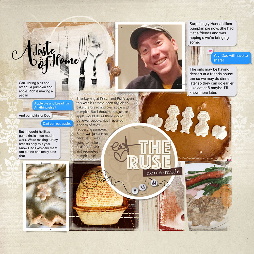 Taste of Home digital scrapbook layout with text messaging story by Miki Krueger