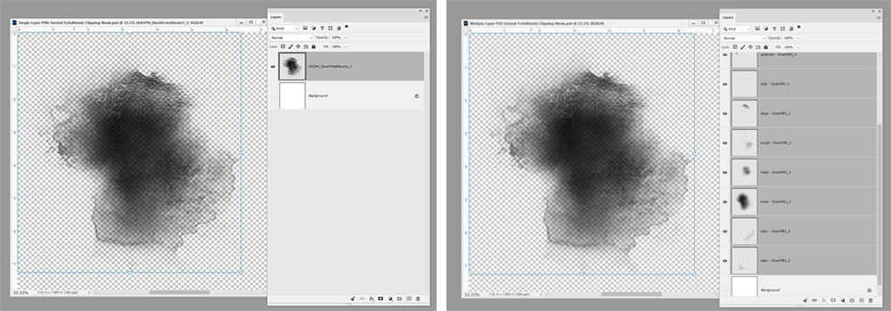FotoBlendz PNG versus PSD format for clipping masks digital scrapbooking — one flat layer versus a multi-layered file