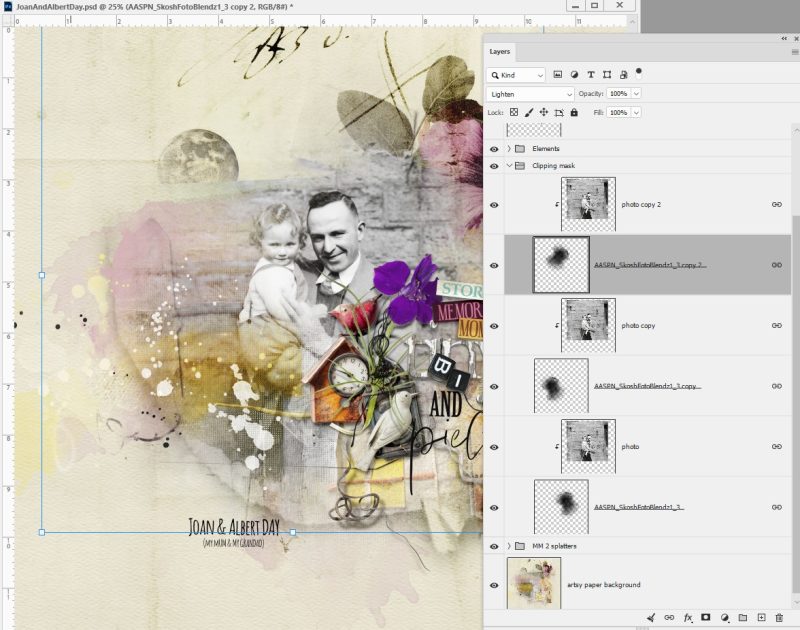 multiple FotoBlendz masks on one page — a multi-photo clipping masks digital scrapbooking layout