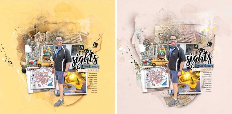 digital scrapbooking background — choosing dominant neutral colors over accent colors