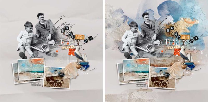 artsy paper vs solid paper digital scrapbooking background comparison