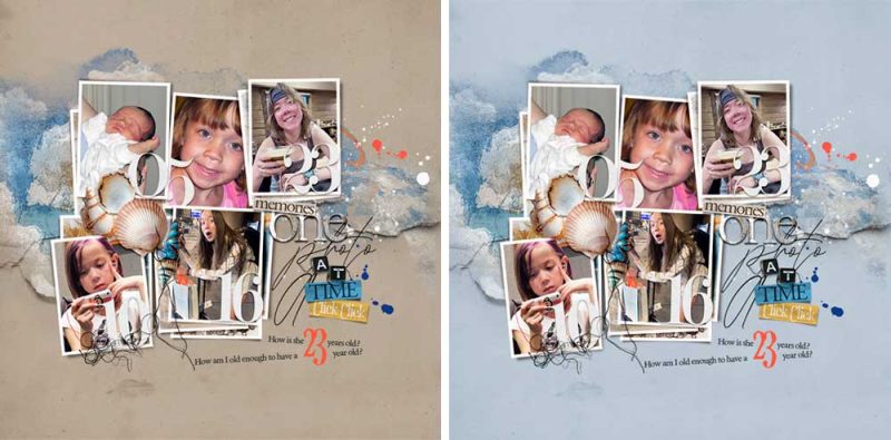 recoloring a digital scrapbooking background paper with Hue and Saturation in Photoshop
