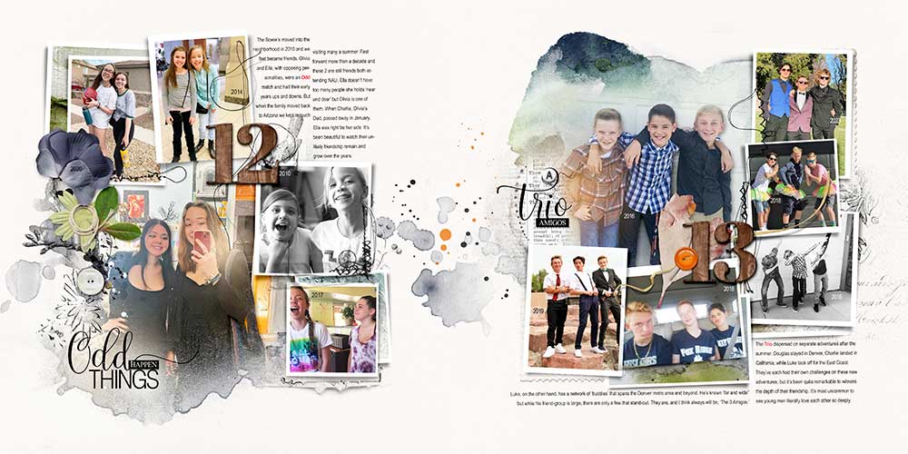 Digital scrapbook photo book project 2023 pages 12 and 13