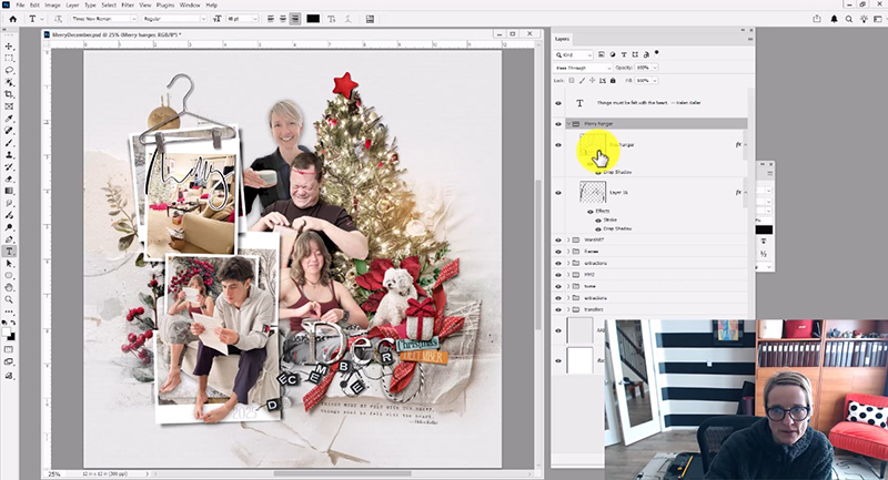 Download a video tutorial on how to create a word sticker hanging from a metal digital scrapbooking element in Adobe Photoshop