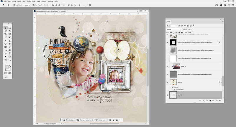 Adobe Photoshop workspace used for digital scrapbooking — best digital scrapbooking programs