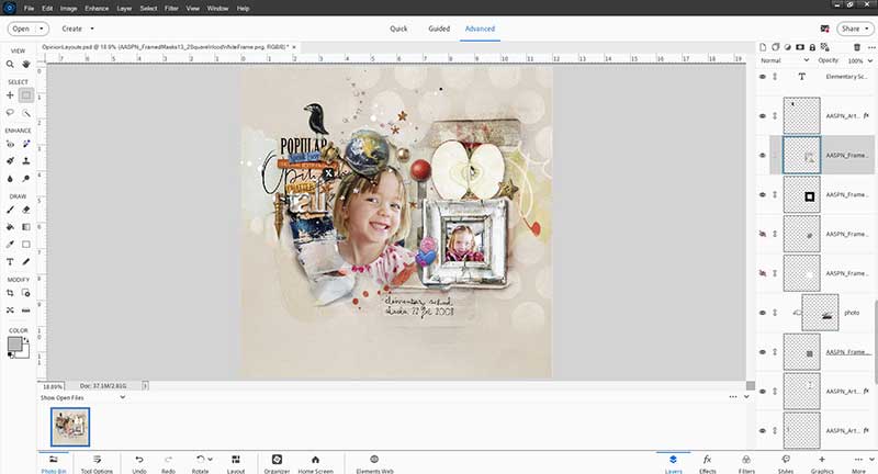 Photoshop Elements layers panel for digital scrapbooking templates — best digital scrapbooking programs