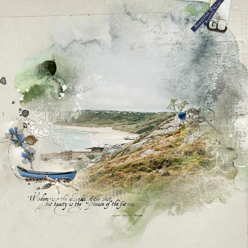 A finished digital scrapbook page built one layout at a time