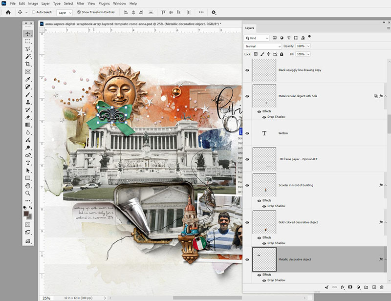 Photoshop 2026 digital scrapbooking Layer Cleanup dialog with delete empty layers and rename options