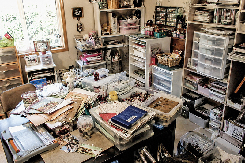 Traditional scrapbooking supplies and clutter — the space a paper setup needs