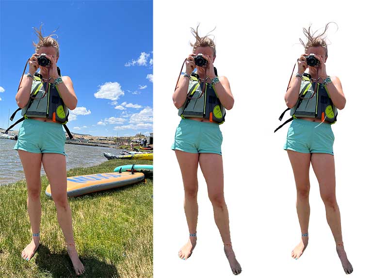 Extract photos in digital scrapbooking — before and after, the subject lifted from a busy photo and cleaned up with some of my favorite Photoshop techniques